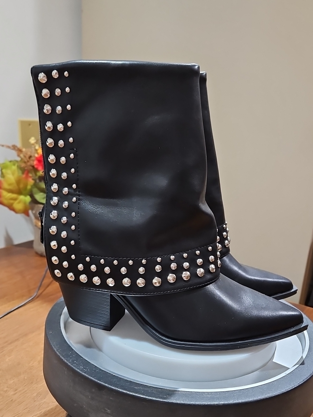 Wild Diva Black Studded Ankle Booties